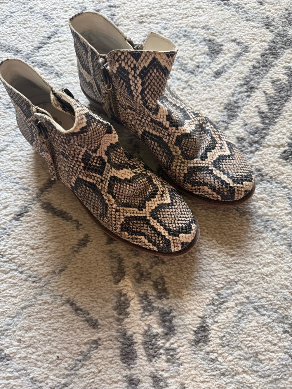 Gianni Bini Black and Cream Snake-Print Ankle Boots